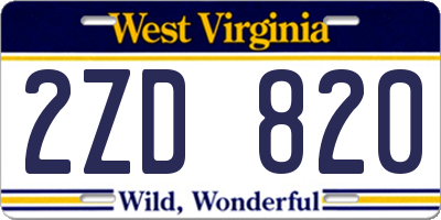 WV license plate 2ZD820