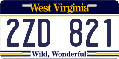 WV license plate 2ZD821