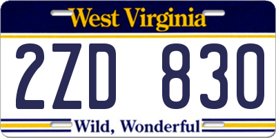 WV license plate 2ZD830