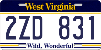 WV license plate 2ZD831