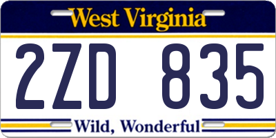 WV license plate 2ZD835