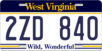 WV license plate 2ZD840