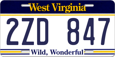 WV license plate 2ZD847