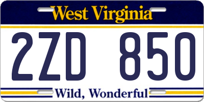 WV license plate 2ZD850