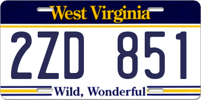 WV license plate 2ZD851