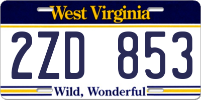 WV license plate 2ZD853