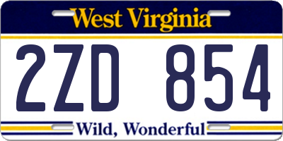 WV license plate 2ZD854