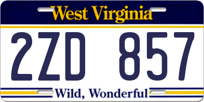 WV license plate 2ZD857
