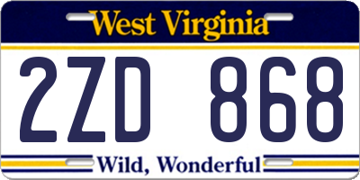 WV license plate 2ZD868