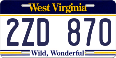 WV license plate 2ZD870