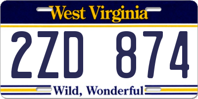 WV license plate 2ZD874