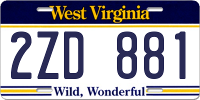 WV license plate 2ZD881