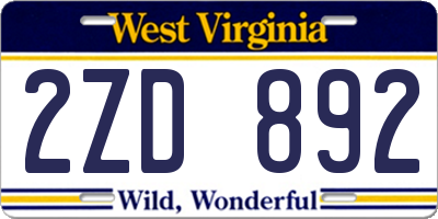 WV license plate 2ZD892