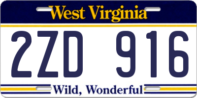 WV license plate 2ZD916