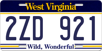 WV license plate 2ZD921