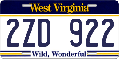 WV license plate 2ZD922