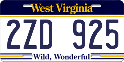 WV license plate 2ZD925