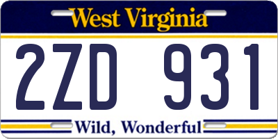 WV license plate 2ZD931