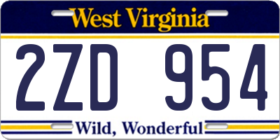 WV license plate 2ZD954