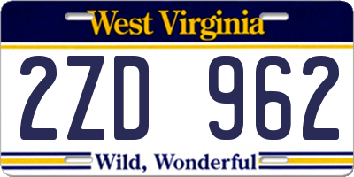 WV license plate 2ZD962