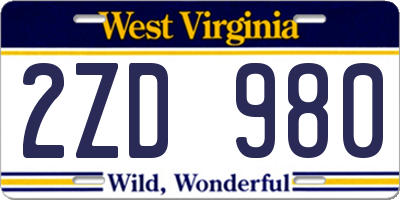 WV license plate 2ZD980