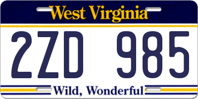 WV license plate 2ZD985