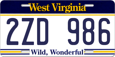 WV license plate 2ZD986
