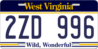 WV license plate 2ZD996