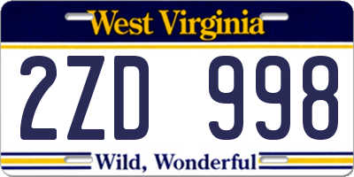 WV license plate 2ZD998