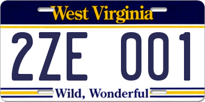 WV license plate 2ZE001