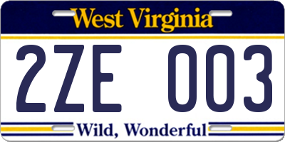 WV license plate 2ZE003