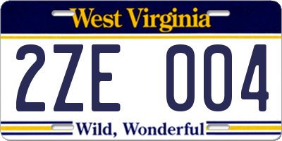 WV license plate 2ZE004