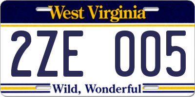 WV license plate 2ZE005