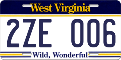 WV license plate 2ZE006