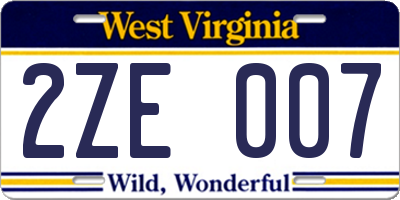 WV license plate 2ZE007