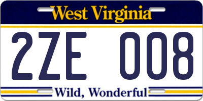 WV license plate 2ZE008