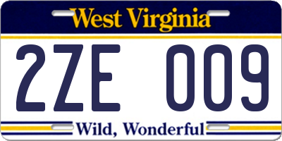 WV license plate 2ZE009