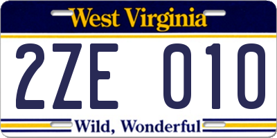 WV license plate 2ZE010