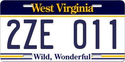 WV license plate 2ZE011