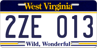 WV license plate 2ZE013