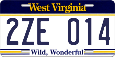 WV license plate 2ZE014