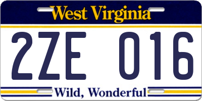 WV license plate 2ZE016