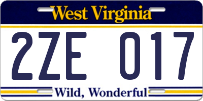 WV license plate 2ZE017