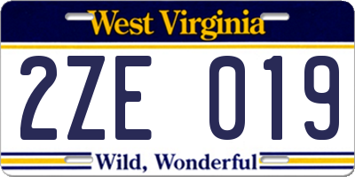 WV license plate 2ZE019