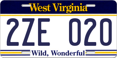WV license plate 2ZE020