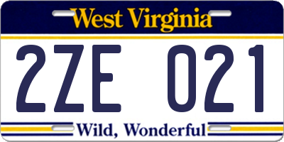 WV license plate 2ZE021