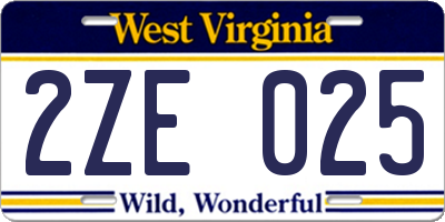 WV license plate 2ZE025