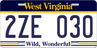 WV license plate 2ZE030
