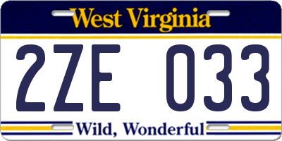 WV license plate 2ZE033