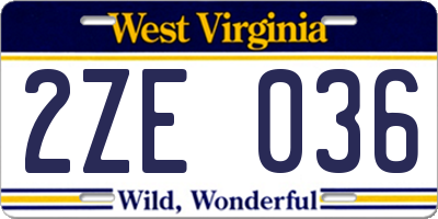 WV license plate 2ZE036